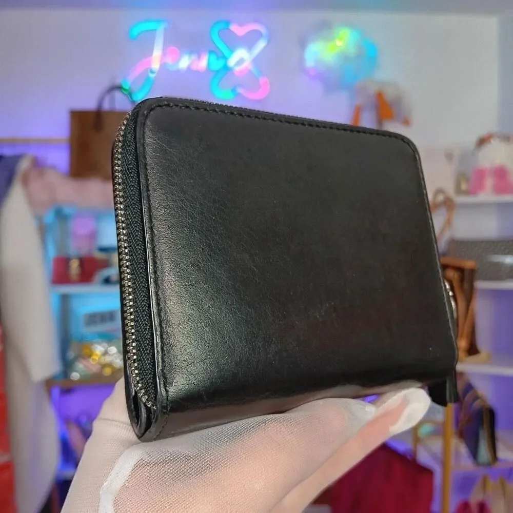 Balenciaga Black White Logo Leather Compact Wallet Women’s Men’s